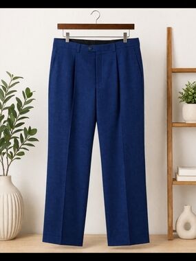 Steve Harvey Dress Pants 46x32 Blue Flat Front Career Slacks Mens